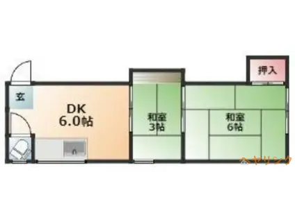 藤塚荘(2DK/2階)の間取り写真