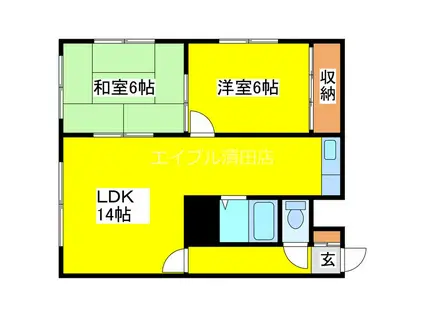 レジデンス平岡台(2LDK/3階)の間取り写真