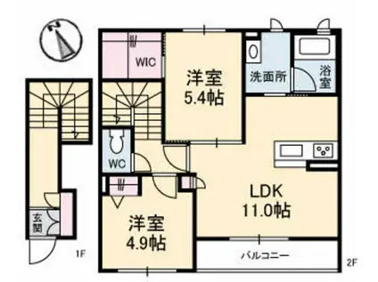 シャーメゾン・カトルセ(2LDK/2階)の間取り写真