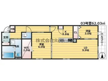 城東区古市3丁目へーベルメゾン・旭化成ヘーベルメゾンHEBEL(2LDK/3階)の間取り写真