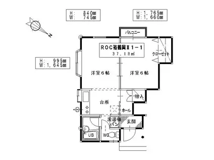 ROC裕鶴岡II(2K/1階)の間取り写真