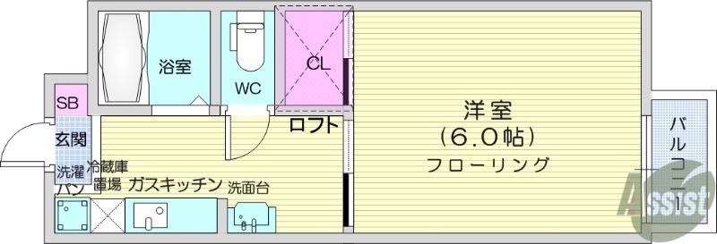 カーサ東照宮Ⅰ(1K/1階)の間取り写真