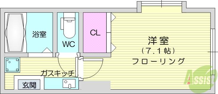 サンヒルズ旭ヶ丘(1K/2階)の間取り写真
