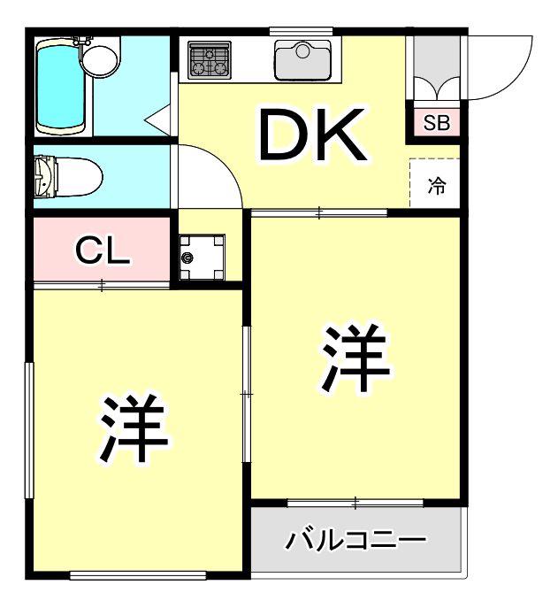 レオパレスドメーヌ(2DK/2階)の間取り写真
