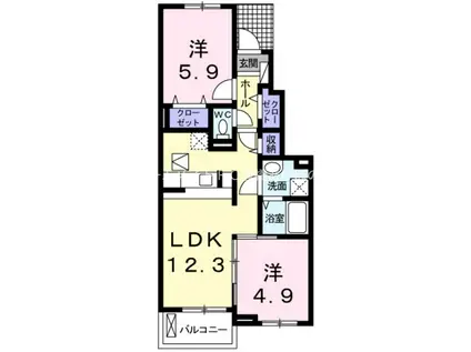フォレスト・ヒル(2LDK/1階)の間取り写真