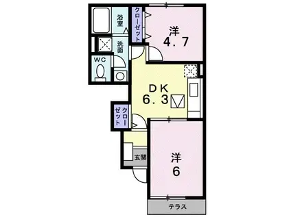 ベル・フィオーレIIB(2DK/1階)の間取り写真