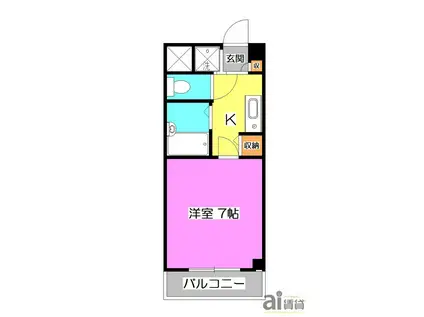 PLUMAS上福岡II(1K/1階)の間取り写真