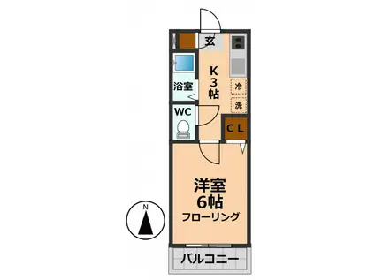 パイングレース(1K/2階)の間取り写真