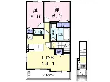グランレジデンス 国府 A-III(2LDK/2階)の間取り写真