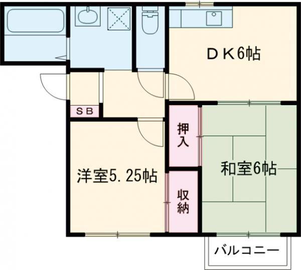 メゾン1号館B(2DK/1階)の間取り写真
