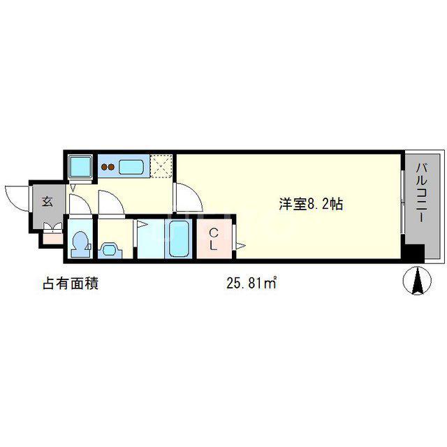 ベラジオ京都一乗寺(1K/2階)の間取り写真