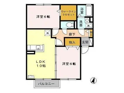 ロワールI(2LDK/1階)の間取り写真