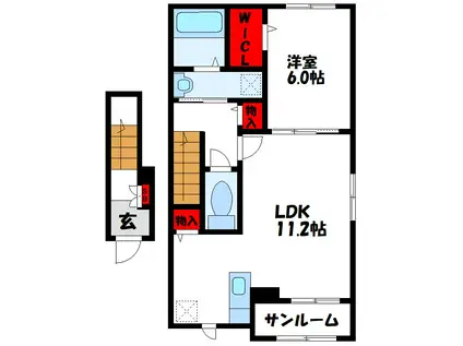 ヴィアラッテアII(1LDK/2階)の間取り写真