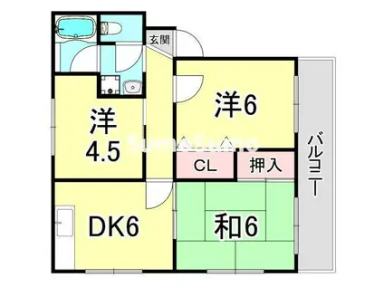 フリーデン若王寺(3DK/3階)の間取り写真