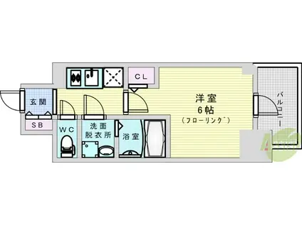 エスリードレジデンス大阪ウエストコート(1K/4階)の間取り写真