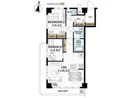 秀和日暮里レジデンス(2LDK/2階)の間取り写真