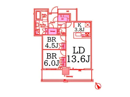 ザタワー横浜北仲(2LDK/36階)の間取り写真