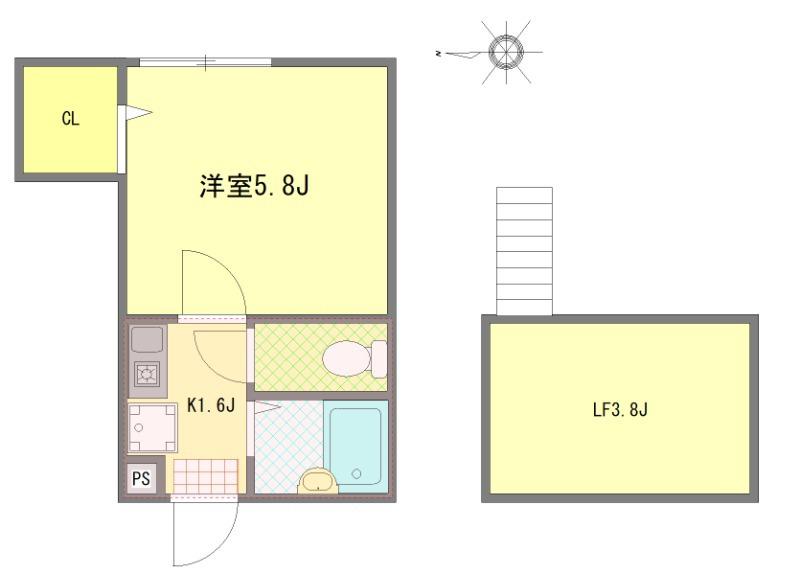 WELL BEING江北(1K/3階)の間取り写真
