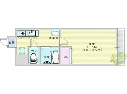 CITY SPIRE北梅田(1K/6階)の間取り写真