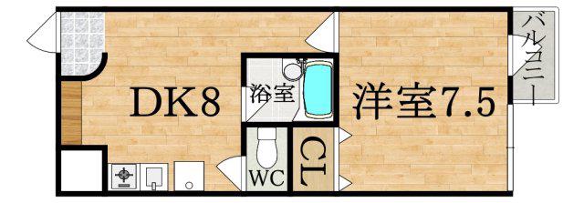 ラカーサ慈光(1DK/2階)の間取り写真