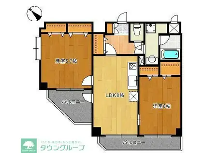 東京メトロ東西線 西葛西駅 徒歩17分 8階建 築26年(2DK/4階)の間取り写真