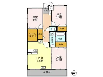 シャトルジュネスII(3LDK/2階)の間取り写真