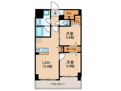 VESTA京町堀(2LDK/10階)の間取り写真