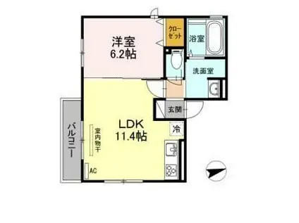 梅とオリーブ(1LDK/2階)の間取り写真