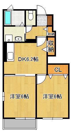 メゾングラースIV(2DK/1階)の間取り写真