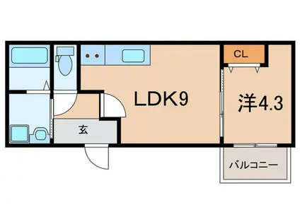 TREETO(1LDK/1階)の間取り写真
