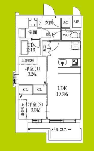 スプランディッド弁天町ウエスト(2LDK/7階)の間取り写真