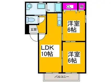 レイクサイドイースト(2LDK/2階)の間取り写真