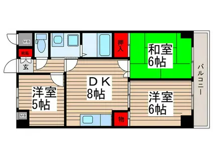 ファミール荒井(3DK/5階)の間取り写真