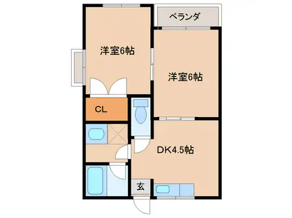 PAL富山(2DK/1階)の間取り写真