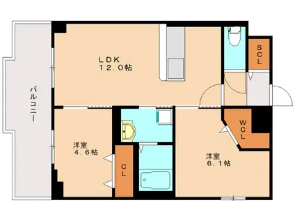 PISCES東比恵(2LDK/5階)の間取り写真
