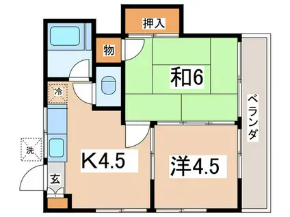 第一秋元荘(2K/2階)の間取り写真