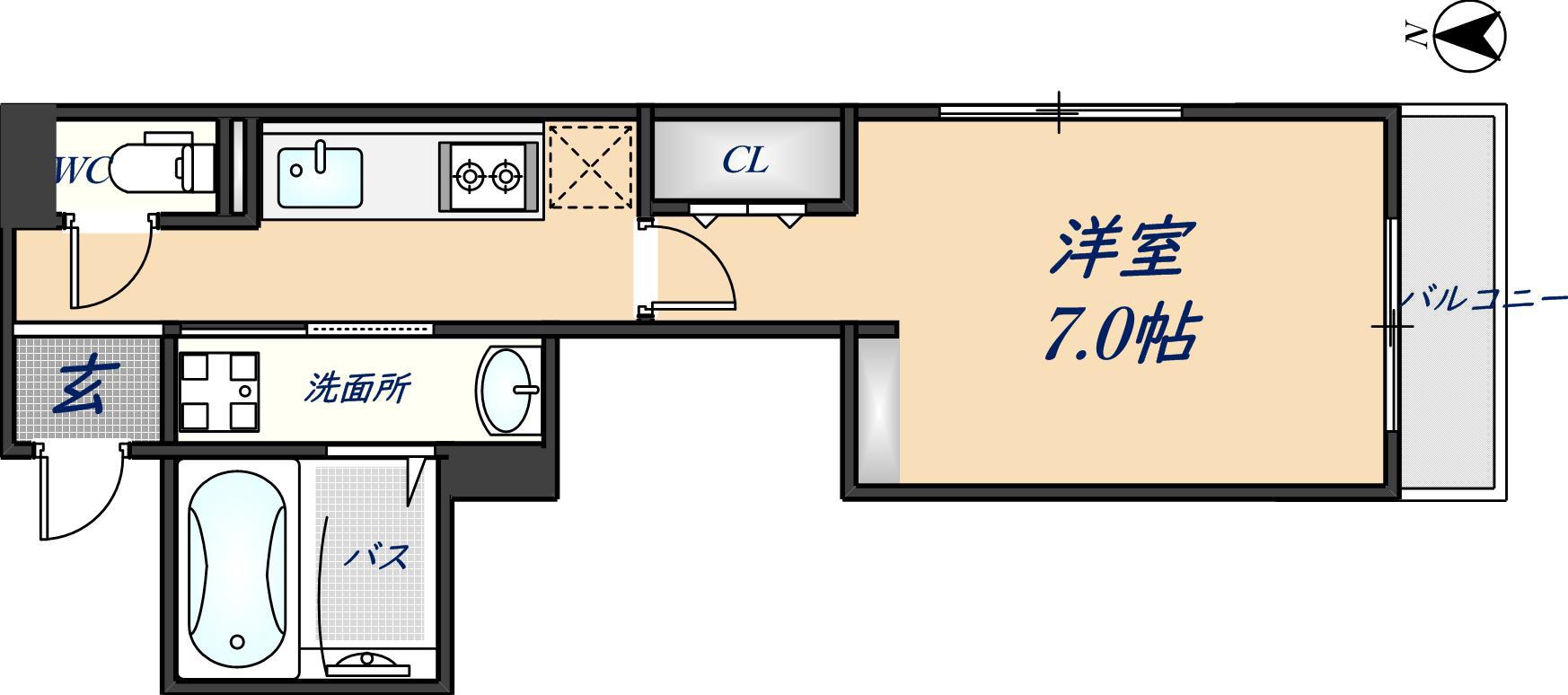 NICEWELL 鴻池(1K/1階)の間取り写真