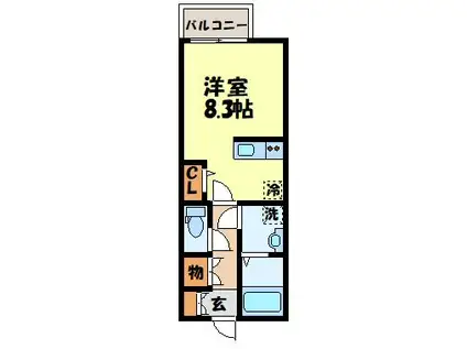 アヴニールB棟(ワンルーム/2階)の間取り写真