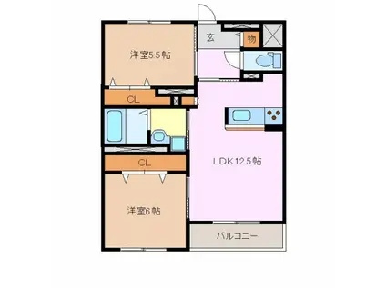 SUCRE(2LDK/2階)の間取り写真