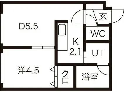 ローヤルハイツ水車町(1DK/4階)の間取り写真