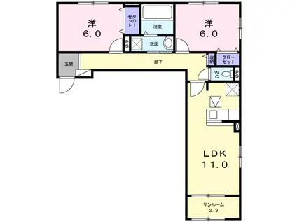 イースト・カーサB(2LDK/1階)の間取り写真