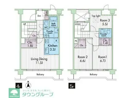 プライムアーバン武蔵野ヒルズA棟(3LDK/4階)の間取り写真