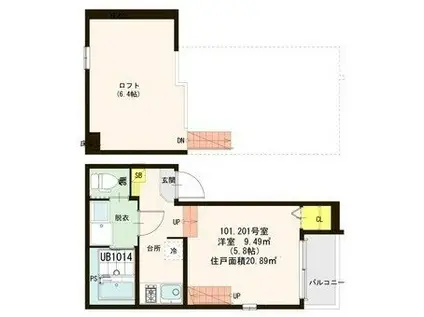 HALWAVE1(1K/1階)の間取り写真