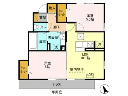 未来樹 参号棟(2LDK/1階)の間取り写真