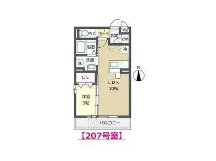 パークハイム西都(1LDK/2階)の間取り写真