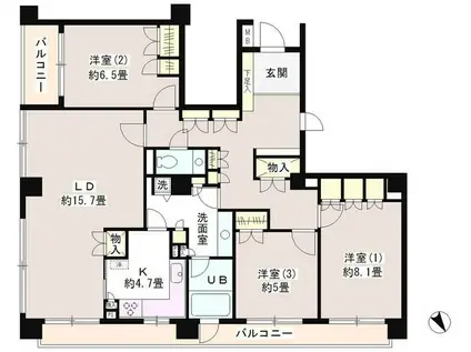 テラス笄町(3LDK/2階)の間取り写真