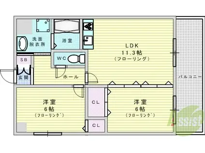 Sフルール千里(2LDK/1階)の間取り写真