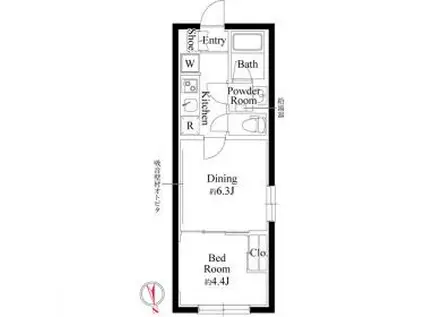 グローリオシェルト池袋V(2K/3階)の間取り写真