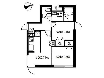 グランドソレイユVIII(2LDK/2階)の間取り写真