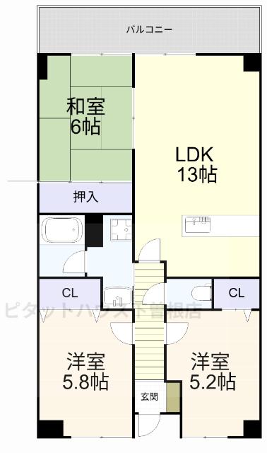 ヴィラ森田(3LDK/1階)の間取り写真